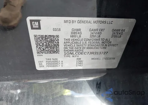 2018 Chevrolet Tahoe Commercial Fleet from USA, damaged, VIN 1GNLCDEC7JR313727